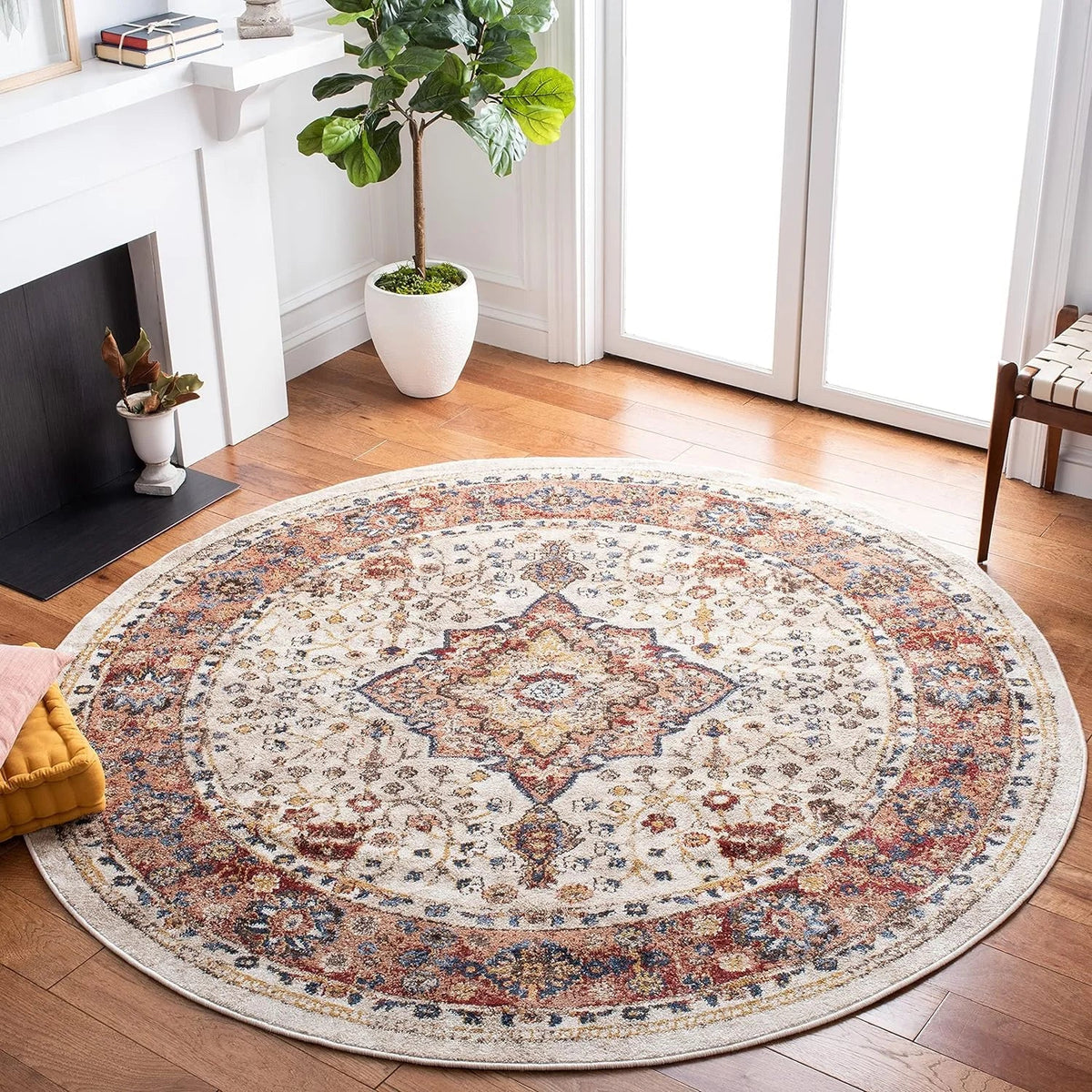 Round Printed Floor Rug, Anti-Slip Waterproof Fade-Resistant Polyester Carpet, Machine-Made Boho Décor in Six Sizes - product view 6