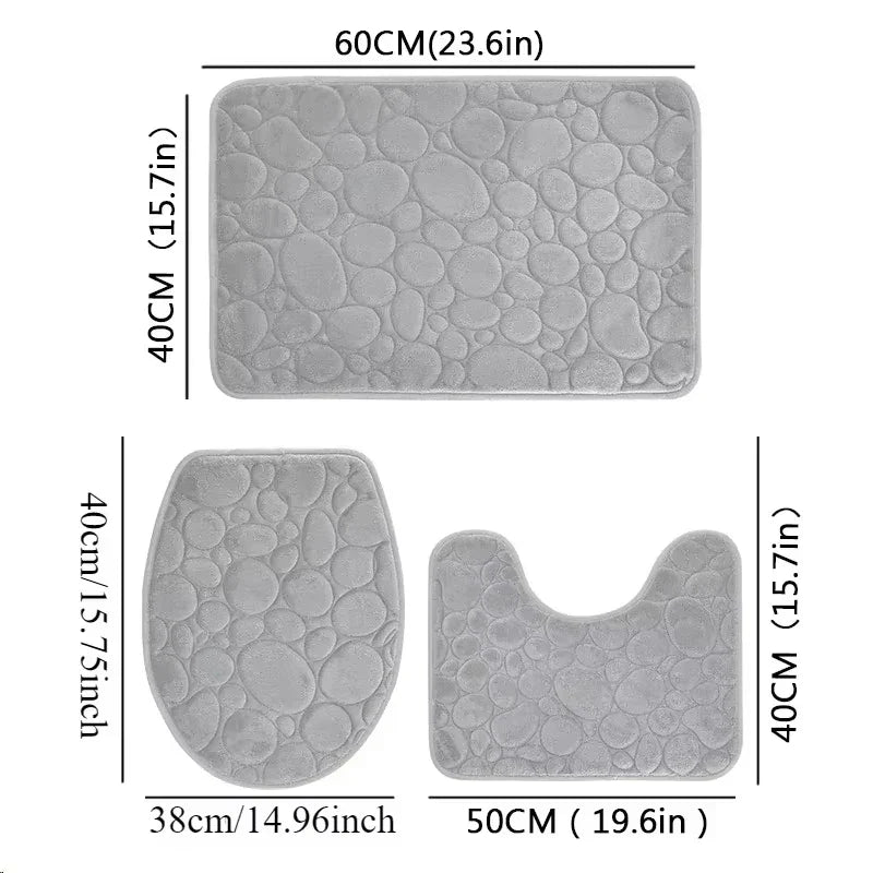 PVC Bathroom Rug, Soft Solid-Color Floor Mat with Stone Pattern and Available Light Grey, Khaki, Brown or Navy Blue - product view 1