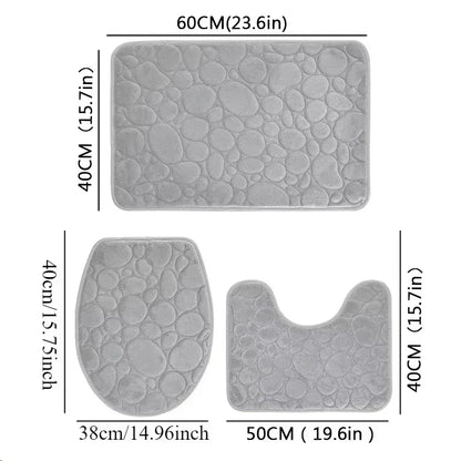 PVC Bathroom Rug, Soft Solid-Color Floor Mat with Stone Pattern and Available Light Grey, Khaki, Brown or Navy Blue - product view 1