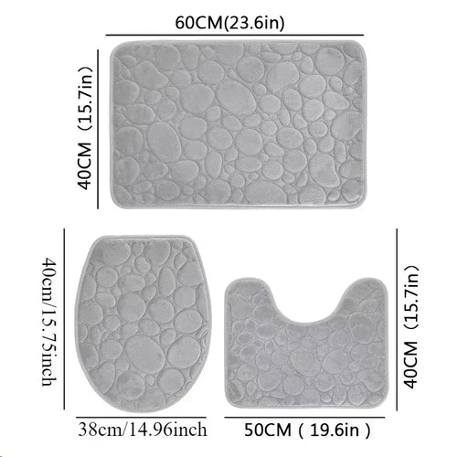 PVC Bathroom Rug, Soft Solid-Color Floor Mat with Stone Pattern and Available Light Grey, Khaki, Brown or Navy Blue - product view 1