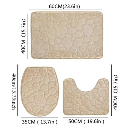 PVC Bathroom Rug, Soft Solid-Color Floor Mat with Stone Pattern and Available Light Grey, Khaki, Brown or Navy Blue - product view 2