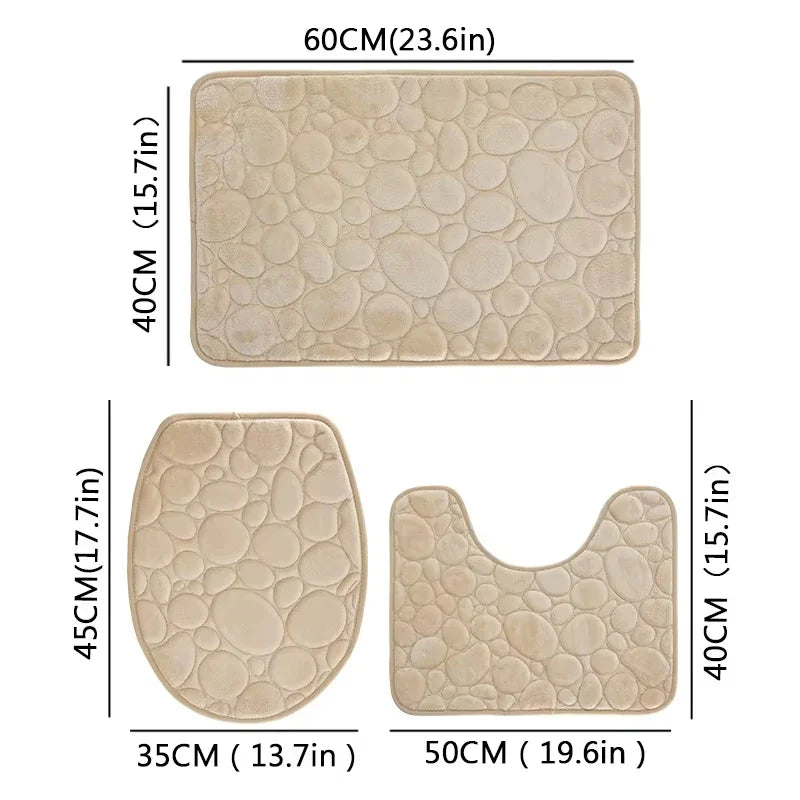 PVC Bathroom Rug, Soft Solid-Color Floor Mat with Stone Pattern and Available Light Grey, Khaki, Brown or Navy Blue - product view 3