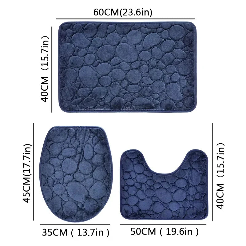 PVC Bathroom Rug, Soft Solid-Color Floor Mat with Stone Pattern and Available Light Grey, Khaki, Brown or Navy Blue - product view 5