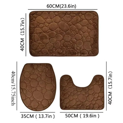 PVC Bathroom Rug, Soft Solid-Color Floor Mat with Stone Pattern and Available Light Grey, Khaki, Brown or Navy Blue - product view 6