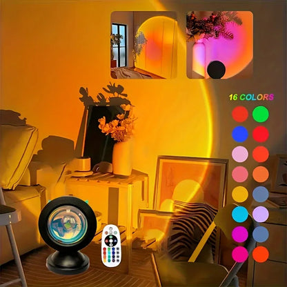 Sunset Projection Lamp, RGB LED Night Light, 16-Color Remote Control, 180° Beam, USB 5V 2A for Bedroom and Photography - product view 1