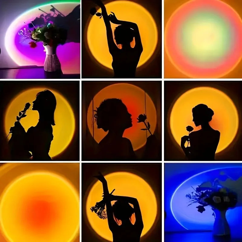 Sunset Projection Lamp, RGB LED Night Light, 16-Color Remote Control, 180° Beam, USB 5V 2A for Bedroom and Photography - product view 2