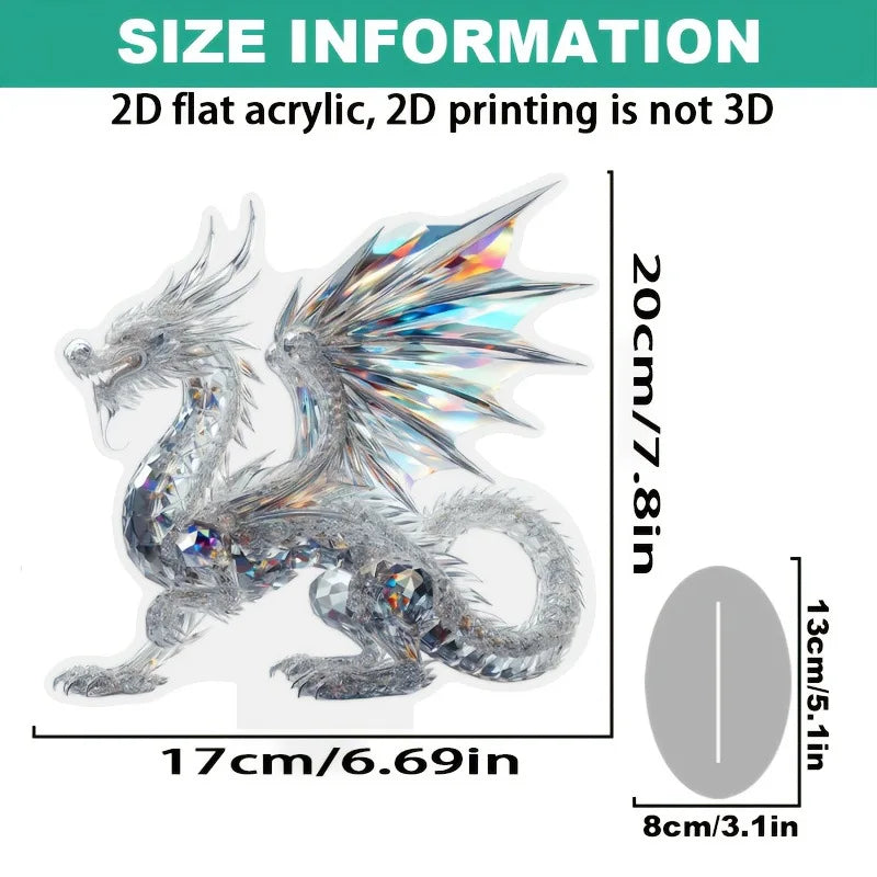 Acrylic Crystal Dragon Figurine, 2D Flat 20 cm Desktop Ornament with Base for Home Office and Studio Display - product view 5