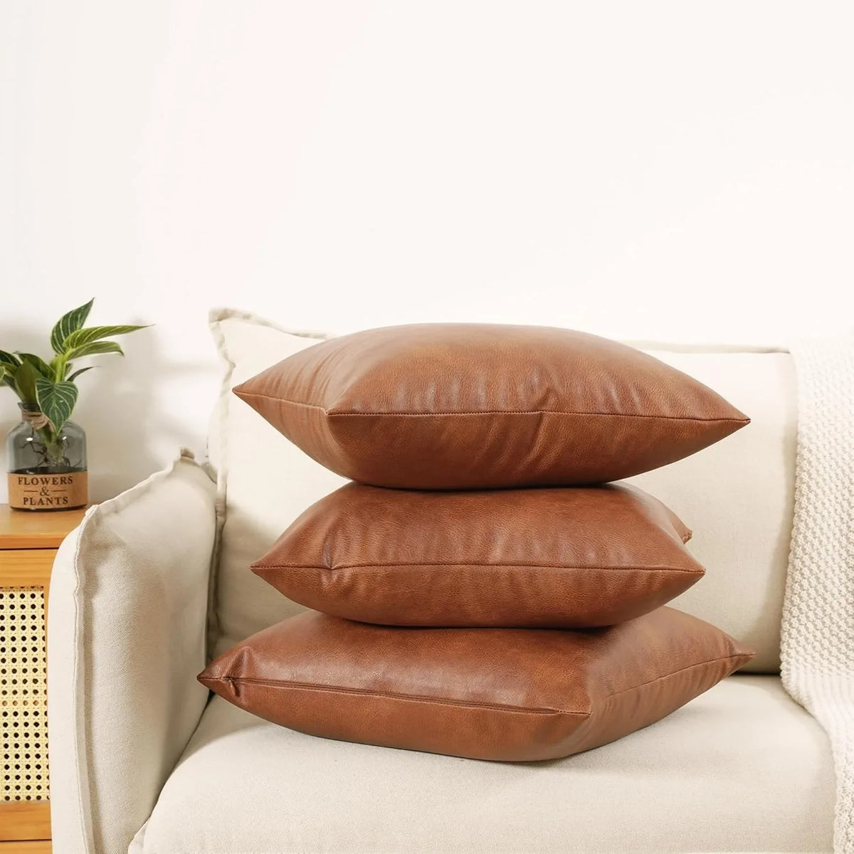 Square Polyester Cushion Cover, Woven Solid Design, Brown Decorative Pillowcase for Sofa, Seat, Bed and Patio - product view 3