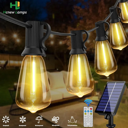 Solar String Lights, 24V ST38 LED Filament Bulbs, 8 Lighting Modes, IP44, 7.6m–30m Patio Garden Garland - product view 6