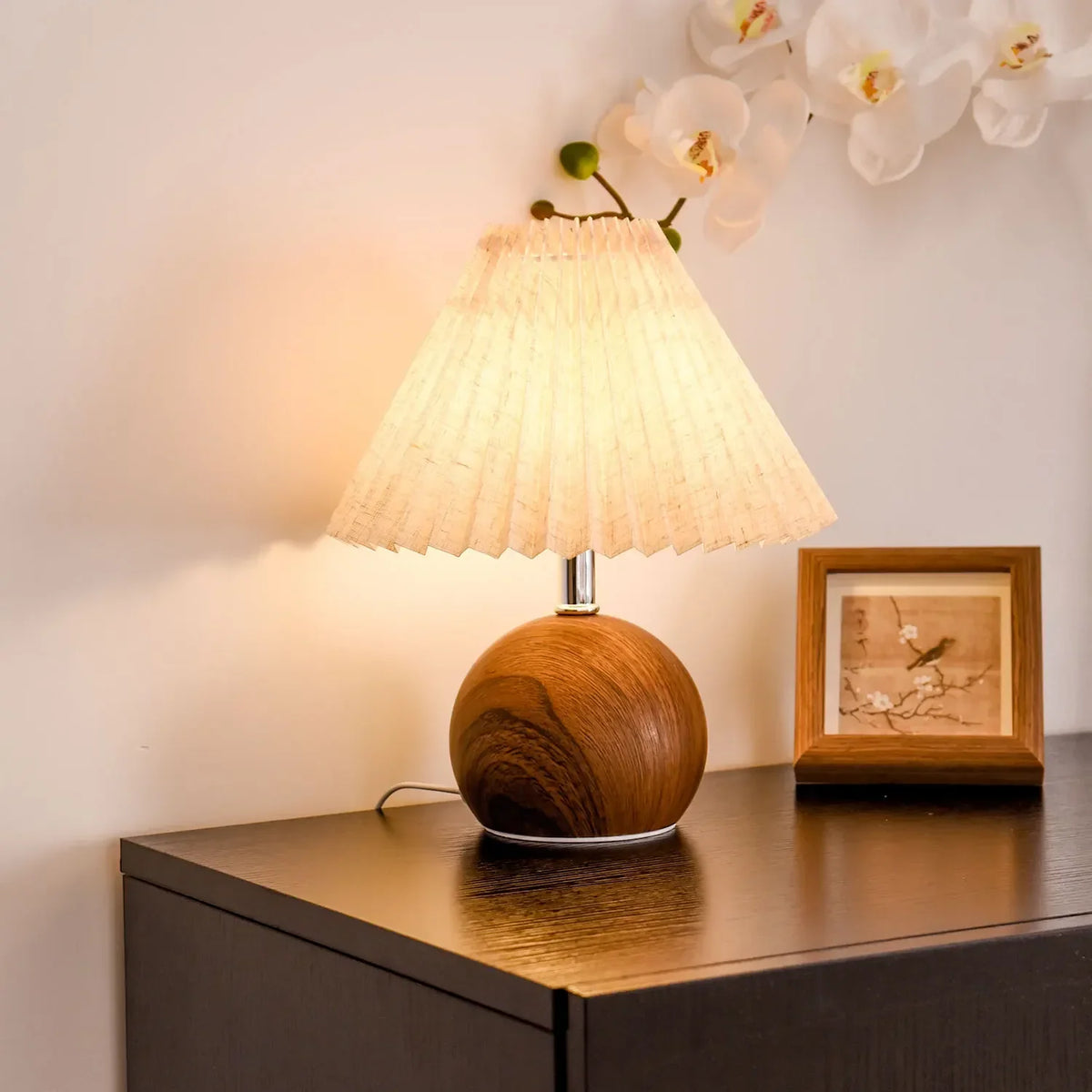 Nordic LED Pleated Table Lamp, Remote Control, 3 Light Colors, Iron and Cloth Shade, AC Power for Bedroom and Living Room - product view 2