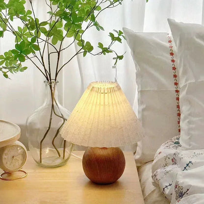 Nordic LED Pleated Table Lamp, Remote Control, 3 Light Colors, Iron and Cloth Shade, AC Power for Bedroom and Living Room - product view 3