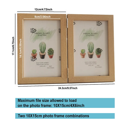 Wooden Double Photo Frame, Foldable Hinged 10 x 15 cm Collage Display, Modern Rectangle Frame for Desk and Shelf Décor - product view 5