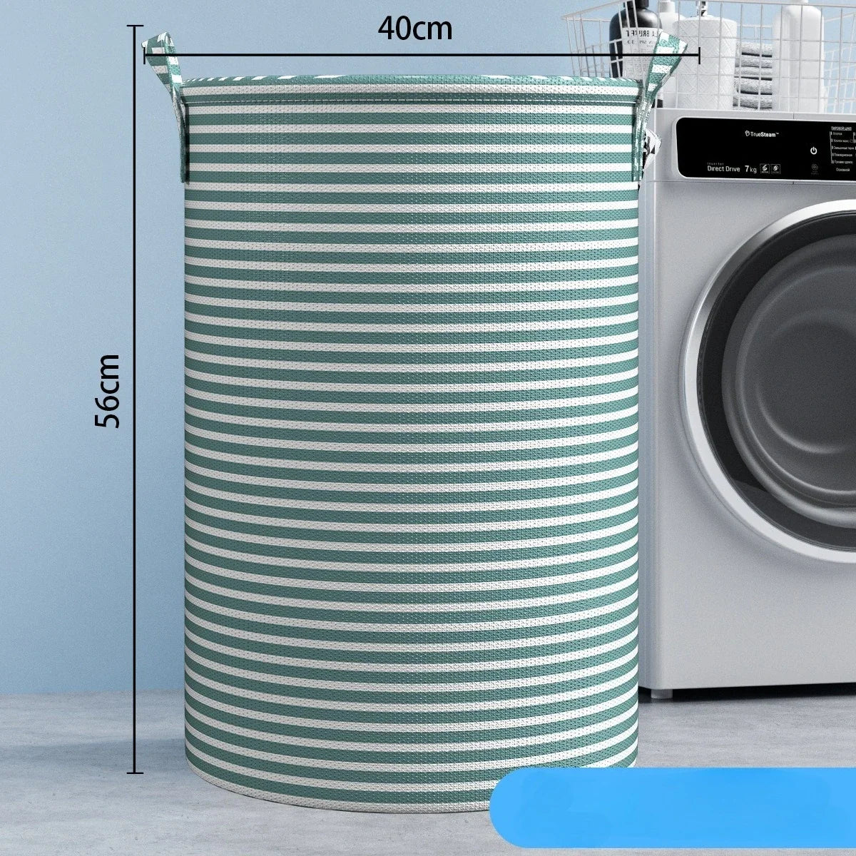 Foldable Striped Laundry Basket, Reusable Round Non-Woven Fabric Organizer with Handles, Small, Medium and Large Sizes - product view 1