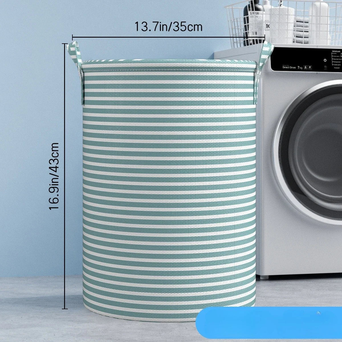 Foldable Striped Laundry Basket, Reusable Round Non-Woven Fabric Organizer with Handles, Small, Medium and Large Sizes - product view 3