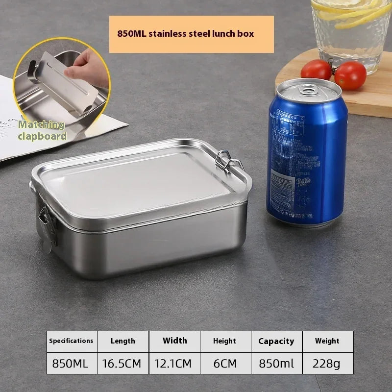 Stainless Steel Bento Box, Rectangular Lunch and Food Storage Container with 850ml, 1200ml or 2400ml Capacity Options - product view 1