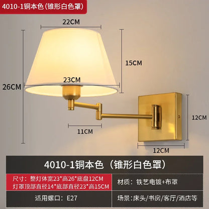 Swing Arm Wall Sconce, Fabric Shade, Iron Body, E27 Socket, 220V AC Bedroom and Study Lighting Fixture - product view 5