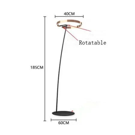 Arched Floor Lamp, Italian Arc LED Ring Light with Touch Switch, Iron Body, 40 or 60cm Shade Options for Dining Rooms - product view 1