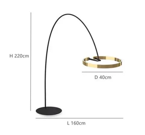 Arched Floor Lamp, Italian Arc LED Ring Light with Touch Switch, Iron Body, 40 or 60cm Shade Options for Dining Rooms - product view 2