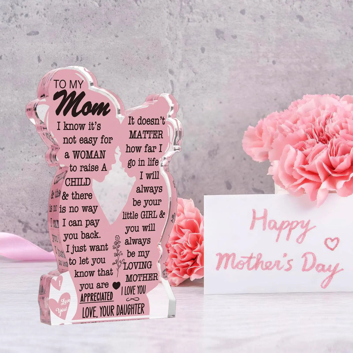 Acrylic Mom Plaque, Mother-Daughter Love Keepsake with Heartfelt Message, 5 x 3 x 0.6 Inch Gift for Mom - product view 3