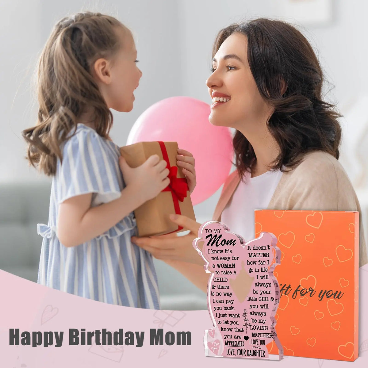 Acrylic Mom Plaque, Mother-Daughter Love Keepsake with Heartfelt Message, 5 x 3 x 0.6 Inch Gift for Mom - product view 4