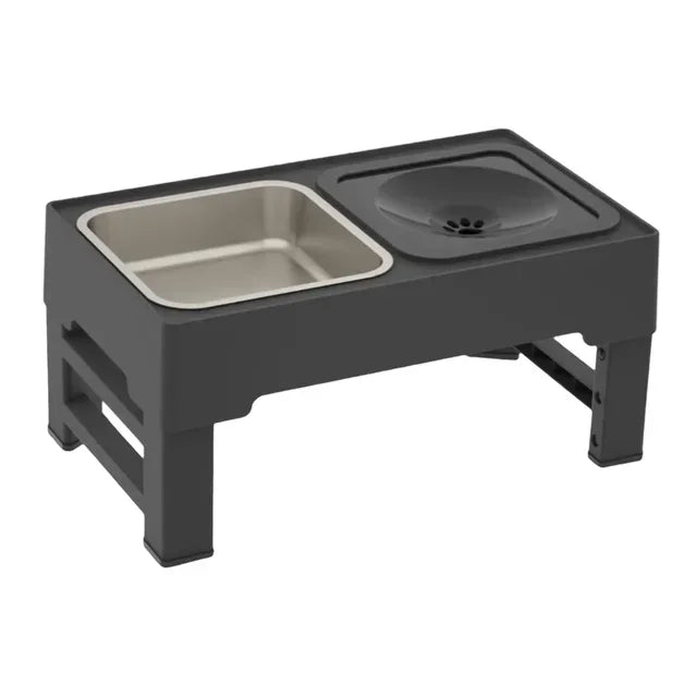 Adjustable Raised Dog Bowl, Slow Feeder and Water Bowl Station, 3.4–11.3in Height, Foldable No-Spill Stand - product view 2