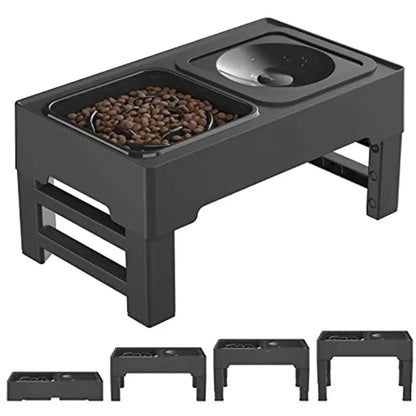 Adjustable Raised Dog Bowl, Slow Feeder and Water Bowl Station, 3.4–11.3in Height, Foldable No-Spill Stand - product view 3