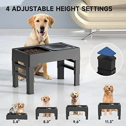 Adjustable Raised Dog Bowl, Slow Feeder and Water Bowl Station, 3.4–11.3in Height, Foldable No-Spill Stand - product view 4