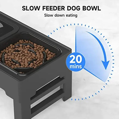 Adjustable Raised Dog Bowl, Slow Feeder and Water Bowl Station, 3.4–11.3in Height, Foldable No-Spill Stand - product view 6