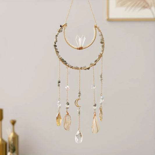 Crystal Tree of Life Dream Catcher, Textile Hanging Pendant and Feather-Free Sun Catcher Wind Chime for Home - product view 1