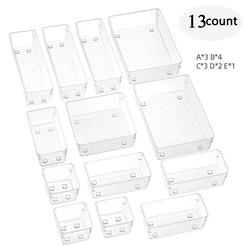 Clear Drawer Organizer Set, Stackable Plastic Trays in 4 to 28 Pieces, Multi-Size Storage for Vanity, Kitchen and Office - product view 3
