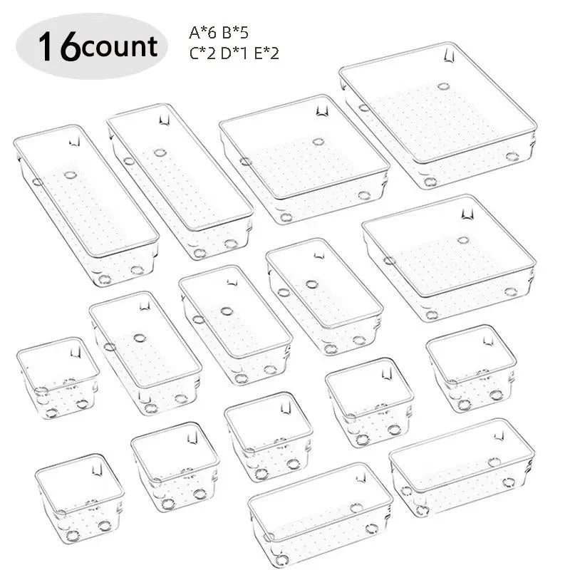 Clear Drawer Organizer Set, Stackable Plastic Trays in 4 to 28 Pieces, Multi-Size Storage for Vanity, Kitchen and Office - product view 4