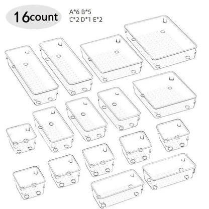 Clear Drawer Organizer Set, Stackable Plastic Trays in 4 to 28 Pieces, Multi-Size Storage for Vanity, Kitchen and Office - product view 4
