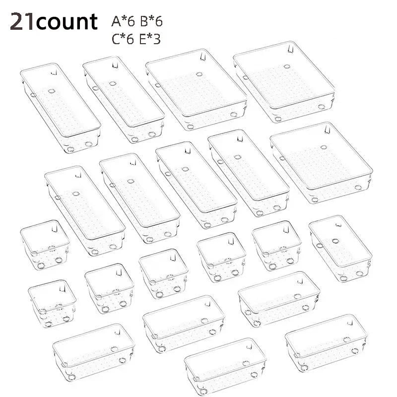 Clear Drawer Organizer Set, Stackable Plastic Trays in 4 to 28 Pieces, Multi-Size Storage for Vanity, Kitchen and Office - product view 5