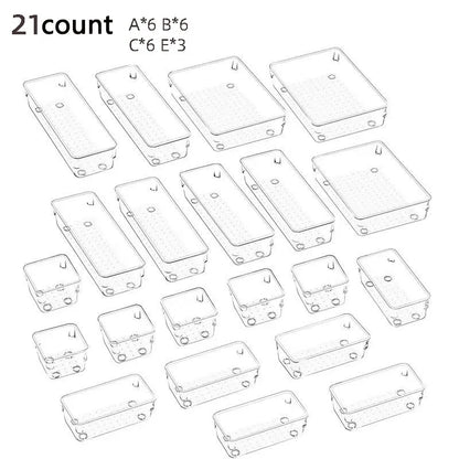Clear Drawer Organizer Set, Stackable Plastic Trays in 4 to 28 Pieces, Multi-Size Storage for Vanity, Kitchen and Office - product view 5