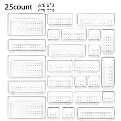 Clear Drawer Organizer Set, Stackable Plastic Trays in 4 to 28 Pieces, Multi-Size Storage for Vanity, Kitchen and Office - product view 6