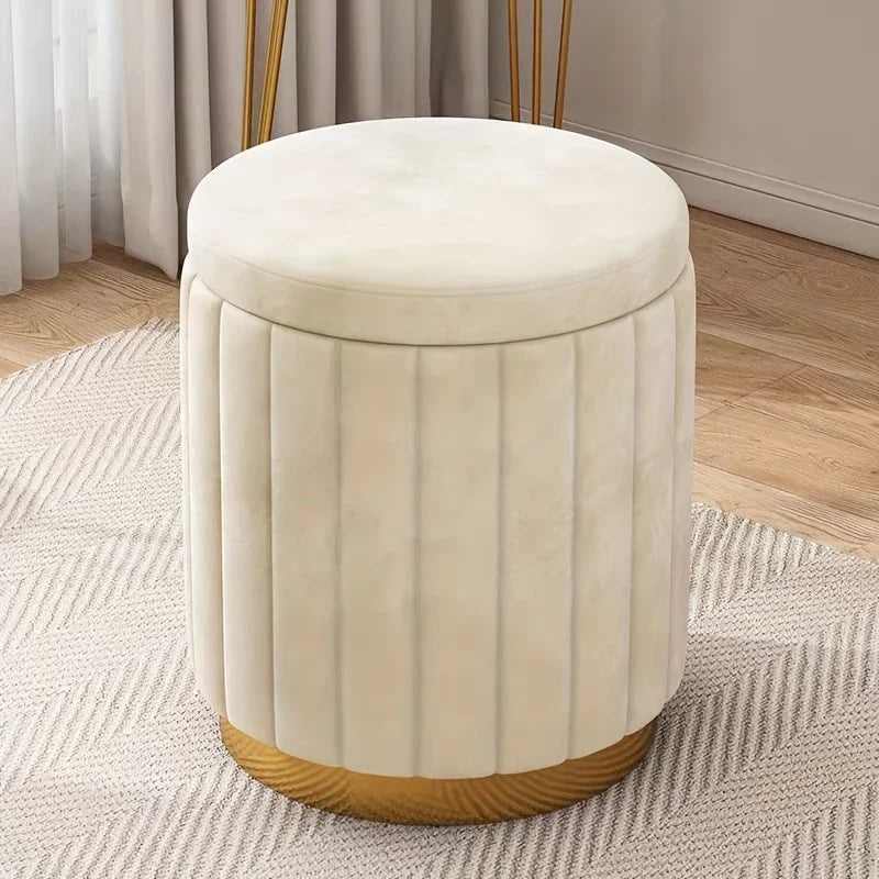 Round Storage Ottoman Stool, Wooden Seat with Metal Frame, Modern Morocco Design for Bedroom, Dressing Table or Living Room - product view 2