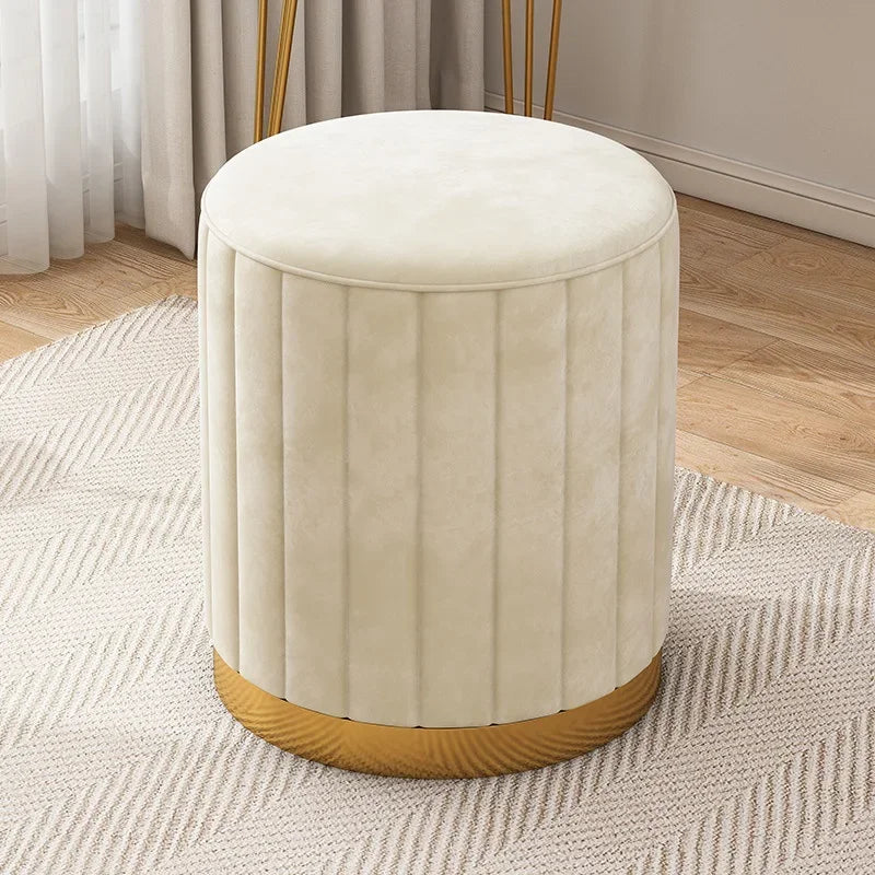 Round Storage Ottoman Stool, Wooden Seat with Metal Frame, Modern Morocco Design for Bedroom, Dressing Table or Living Room - product view 3