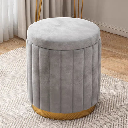 Round Storage Ottoman Stool, Wooden Seat with Metal Frame, Modern Morocco Design for Bedroom, Dressing Table or Living Room - product view 4