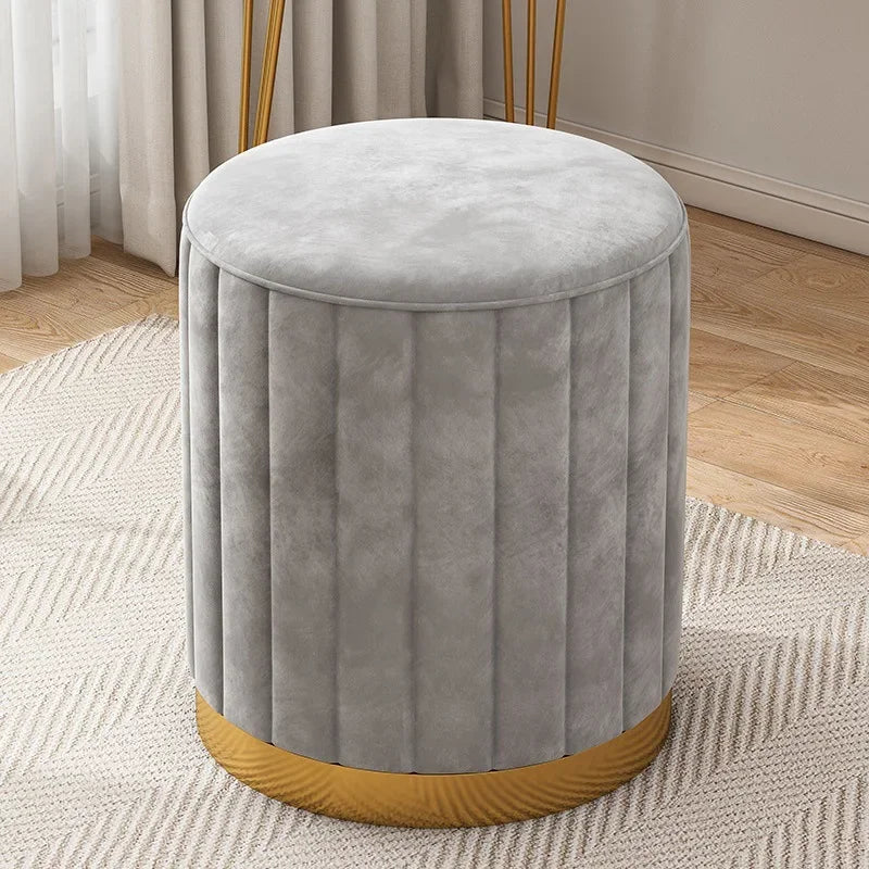 Round Storage Ottoman Stool, Wooden Seat with Metal Frame, Modern Morocco Design for Bedroom, Dressing Table or Living Room - product view 5
