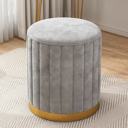Round Storage Ottoman Stool, Wooden Seat with Metal Frame, Modern Morocco Design for Bedroom, Dressing Table or Living Room - product view 5