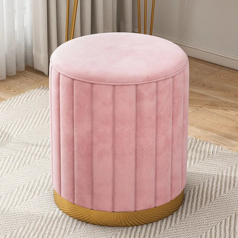 Round Storage Ottoman Stool, Wooden Seat with Metal Frame, Modern Morocco Design for Bedroom, Dressing Table or Living Room - product view 6