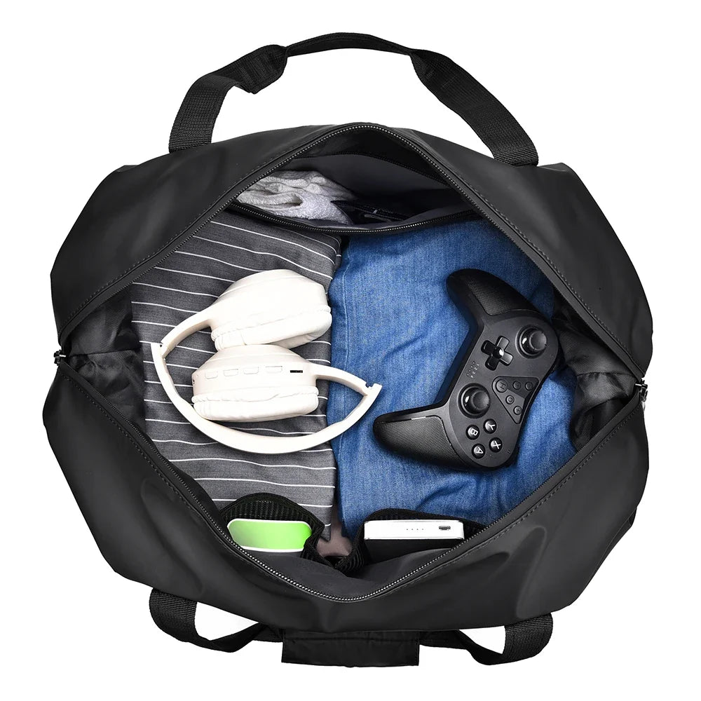 Black Duffel Bag with Adjustable Shoulder Strap, Small or Large Gym, Travel and Sports Bag, Two Size Options - product view 5