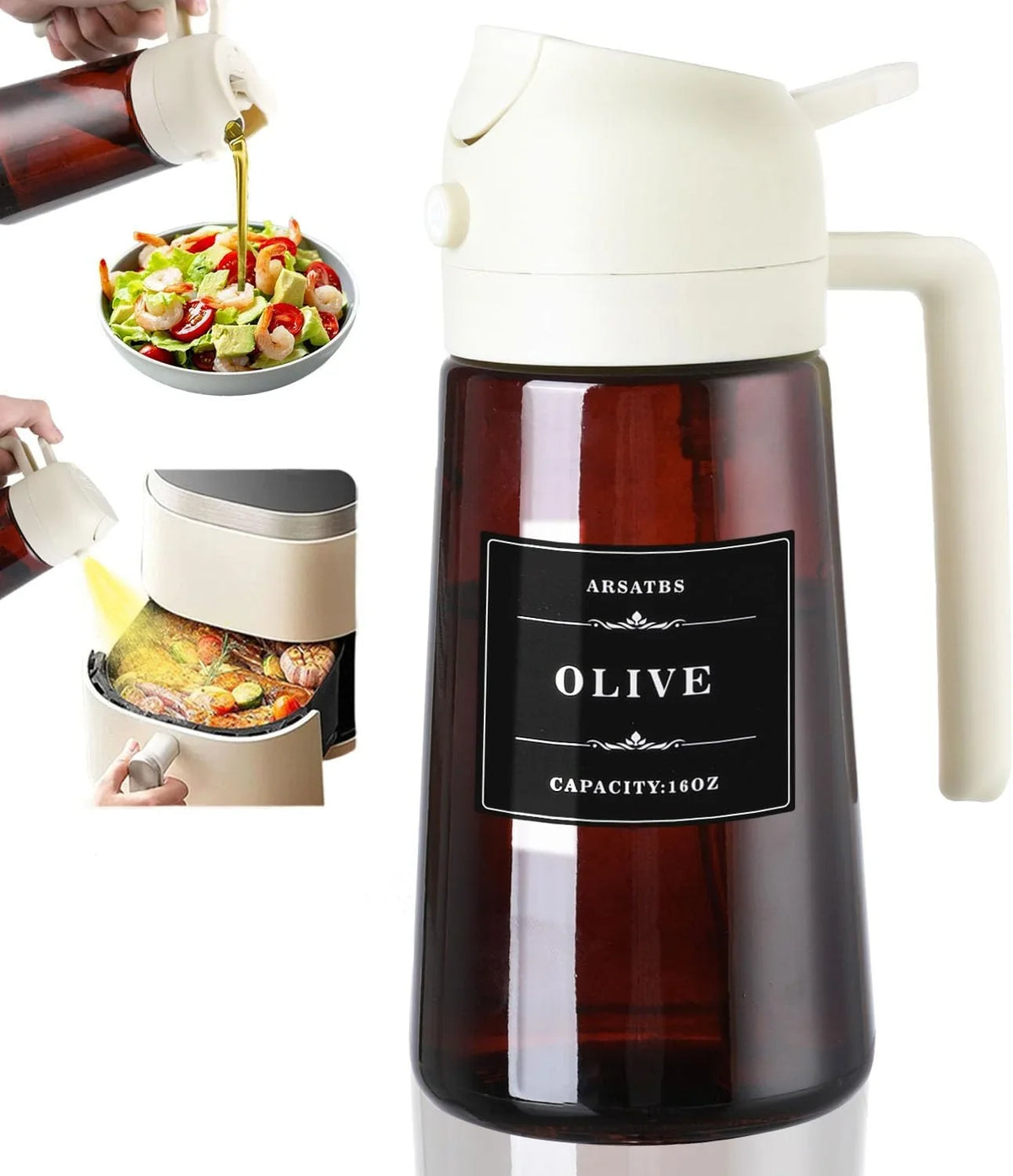 470ml 2-in-1 Glass Oil Dispenser and Sprayer, Leakproof Pour Spout for Cooking, Air Fryer, BBQ and Salad Dressing - product view 2
