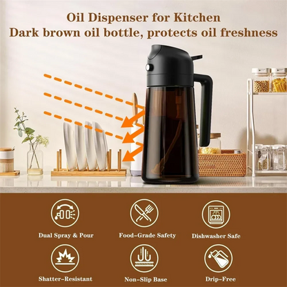 470ml 2-in-1 Glass Oil Dispenser and Sprayer, Leakproof Pour Spout for Cooking, Air Fryer, BBQ and Salad Dressing - product view 6