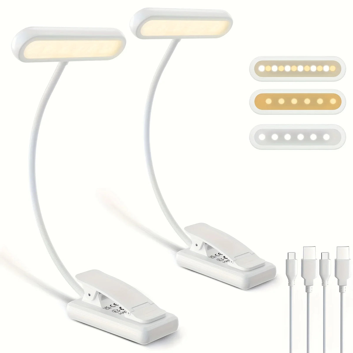 Rechargeable LED Book Light, 1W DC Clip-On Reading Lamp, White Bedside and Study Light with Changeable Lighting - product view 1