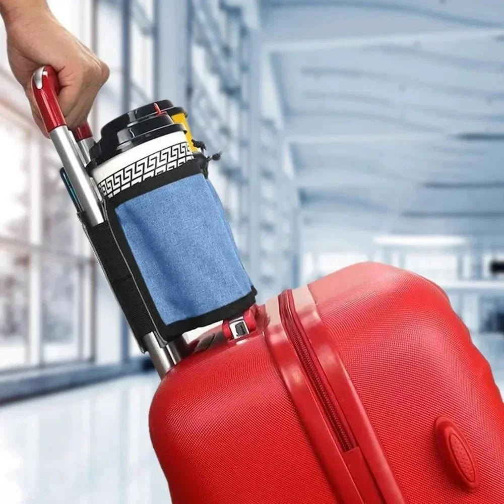 Fabric Luggage Cup Holder Attachment, Lightweight Travel Beverage Bag for Suitcases in Blue, Black, Pink or Grey - product view 5