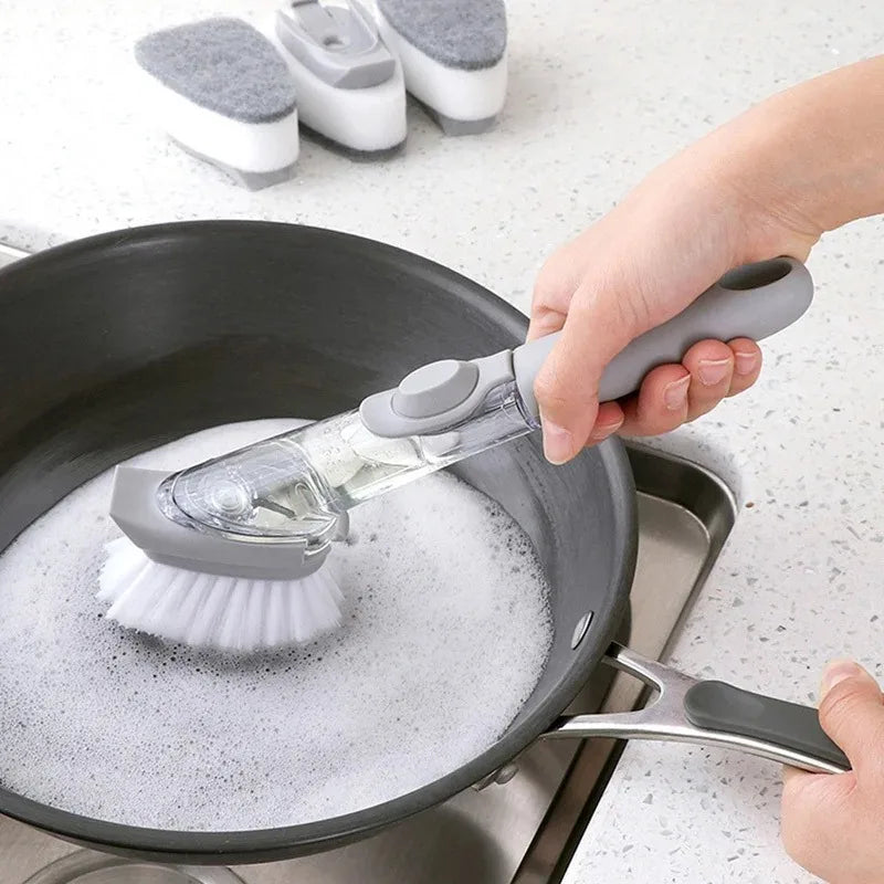 Soap Dispensing Dish Brush, 50 ml Refillable Handle with Scraper, PET Bristles and Detachable Head for Kitchen - product view 6