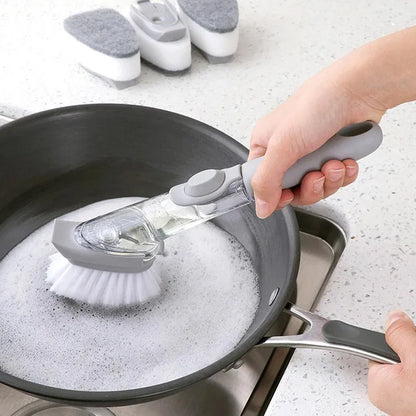 Soap Dispensing Dish Brush, 50 ml Refillable Handle with Scraper, PET Bristles and Detachable Head for Kitchen - product view 6