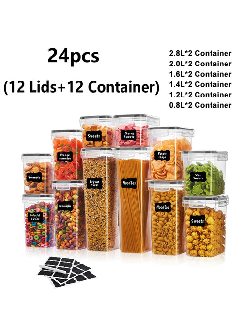 Airtight Cereal Storage Containers with Lids, PP Food Storage Jars for Rice, Pasta, Tea and Nuts, 12- or 24-Piece Sets - product view 1
