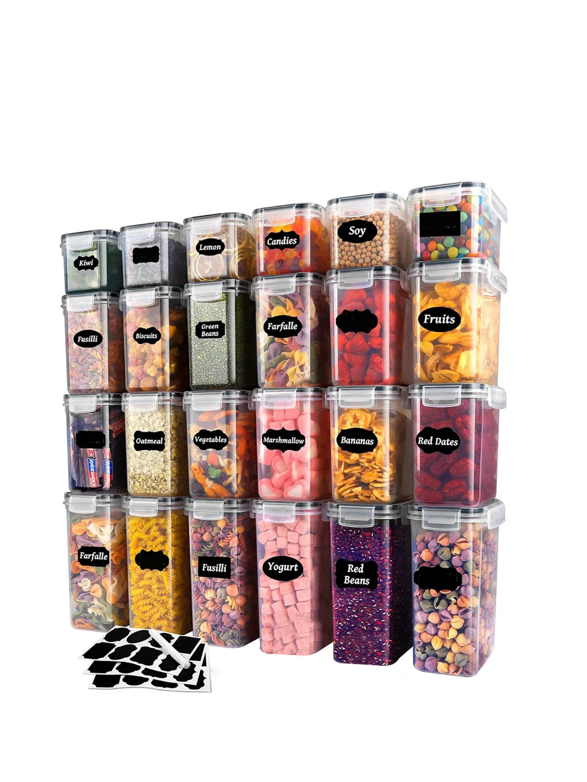 Airtight Cereal Storage Containers with Lids, PP Food Storage Jars for Rice, Pasta, Tea and Nuts, 12- or 24-Piece Sets - product view 3